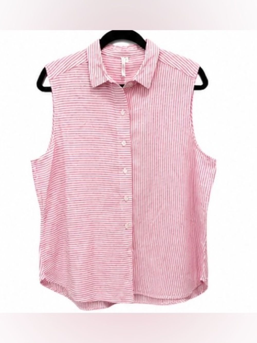 Lulu-B Colorful Comfy Clothing XL Pink Stripe 100% Linen Sleeveless Button Down